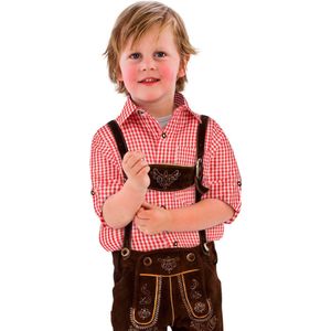 Oktoberfest blouse kinderen - rood-wit geruit, pocket en Krempelarm - Maat 140