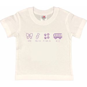 Shirt Aankondiging zwangerschap Rebus Ik word grote zus | korte mouw | wit/lila | maat 110/116 zwangerschap aankondiging bekendmaking Baby big sis sister Grote Zus