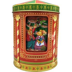 Kerstcarrousel muziekdoos en bewaarblik met Kerstmuisjes - Kerst Speeldoosje & Kerstblikje met Muisjes