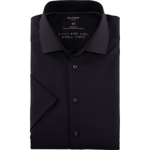 OLYMP Luxor 24/7 modern fit overhemd - korte mouw - Dynamic Flex - zwart - Strijkvriendelijk - Boordmaat: 48