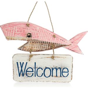 Deurbord ""Welcome"" - Decoratieve houten vissen om op te hangen - Maritieme hangdecoratie voor thuis - Houten vissen als decoratie en cadeau