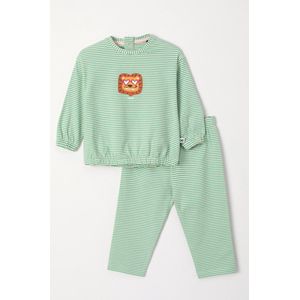 Woody pyjama baby meisjes - lichtroze/groen gestreept - leeuw - 241-10-PZB-Z/912 - maat 62