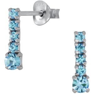 Joy|S - Zilveren bar/ staaf  oorbellen - blauw kristal