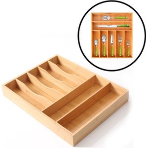 Decopatent® Bestekbak voor keukenla met 7 Vakken - Bestek organizer - Bestekla - Hoogwaardig Bamboe Hout - Bestekcassette 45x35x6