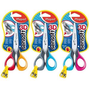 Sensoft 3D schaar 13 cm - linkshandig - zachte grepen - assorti  kleuren