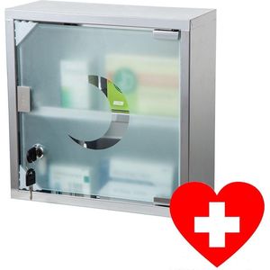 Decopatent® Medicijnkastje RVS - Slot - 2x Sleutels - Transparante deur - Medicijnkast - Medicijnbox - Medicijndoos - 30x12x30 Cm