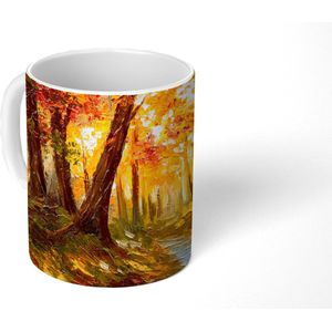 Mok - Koffiemok - Schilderij - Herfst - Bos - Olieverf - Mokken - 350 ML - Beker - Koffiemokken - Theemok