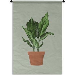 Wandkleed PlantenKerst illustraties - Illustratie van een plant met weelderige bladeren op een grijsblauwe achtergrond Wandkleed katoen 60x90 cm - Wandtapijt met foto