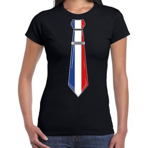 Bellatio Decorations Verkleed shirt voor dames - stropdas Frankrijk - zwart - supporter - themafeest XXL