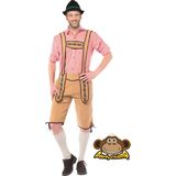 Partychimp Voordelige Lange Lederhose Johann Oktoberfest Heren Lederhosen Man Carnavalskleding Heren - Maat XL - Lichtbruin - Polyester