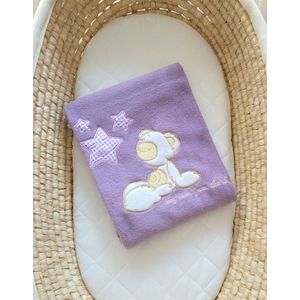 Polar fleece deken voor baby's - Carlo- Teddybeer met Sterren lila