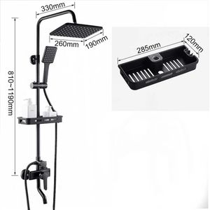 Douche - Regendouche - Douchewand - Douchekolom - Douchepanelen - Mat Regendouche Set – 3-Weg Wandmontage met Mengkraan & Opbergrek - Zwart