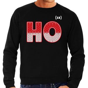 Foute Kersttrui / sweater - ho ho ho - zwart voor heren - kerstkleding / kerst outfit S