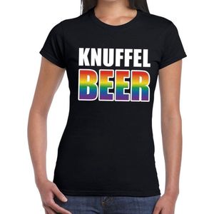 Knuffel beer gay pride t-shirt zwart met regenboog tekst voor dames -  Gay pride/LGBT kleding XL