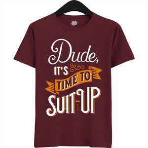 Dude Shuit Up | Vrijgezellenfeest Cadeau Man - Groom To Be Bachelor Party - Grappig Bruiloft En Bruidegom Bier Shirt - T-Shirt - Unisex - Burgundy - Maat L