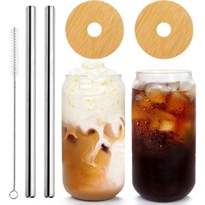 Herbruikbare 50 ml Koffieglazen Beker - Deksel en Rietje - Bamboe Bovendeksel