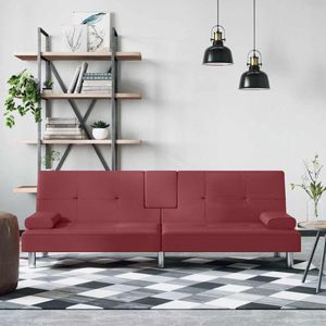 vidaXL Slaapbank - Kunstleer - Wijnrood - 200 cm Slaapbank - Sofa Bed - Lounge Sofa - Design Slaapkamer - Rood Meubilair - Kunstleder Bank - Multifunctionele Bank - Usb Aansluiting - Klaptafel