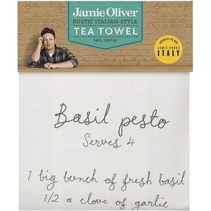 Jamie Oliver theedoek met recept Jamies Basil Pesto