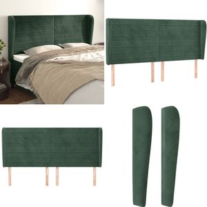 vidaXL Hoofdbord met randen 203x23x118/128 cm fluweel donkergroen - Hoofdbord - Hoofdborden - Hoofdeinde - Houten Hoofdbord