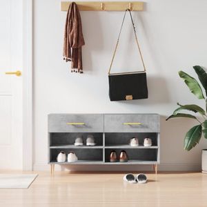 vidaXL Schoenenbank - 102x35x55 cm - Bewerkt hout - Grijs Schoenenbank - Schoenuitlegger - Opbergbank - Houten Bank - Grijze Bank