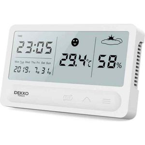 Dekko Tools Digitale Hygrometer - Thermometer voor binnen - Luchtvochtigheidsmeter met halfjaar Accu - Wit