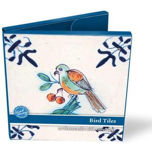Kaartenmapje, 10 dubbele kaarten, Delfts blauwe tegels, Vogels.
