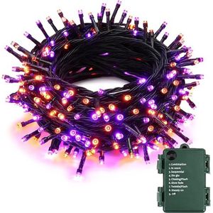 decoraties lichtsnoer - 10 m - 100 leds - oranje/paars - kerstboomlichtketting voor buiten - werkt op batterijen - 8 modi - waterdicht - licht voor tuin - huis - raam - bruiloft - feest