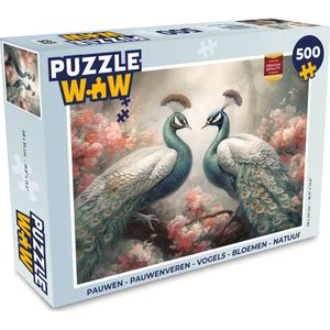 Puzzel Pauwen - Pauwenveren - Vogels - Bloemen - Natuur - Legpuzzel - Puzzel 500 stukjes