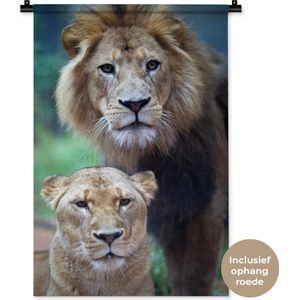 Wandkleed Leeuwen - Leeuw en leeuwin Wandkleed katoen 60x90 cm - Wandtapijt met foto