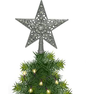 Kerstster/kerstboom piek/topper open - kunststof - zilver - H21 cm - Kerstversiering