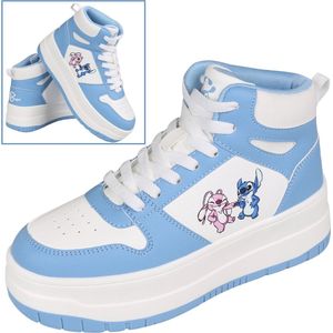 Stitch en Angel Disney Dames Hoge Sneakers, Blauw-Witte Sportschoenen