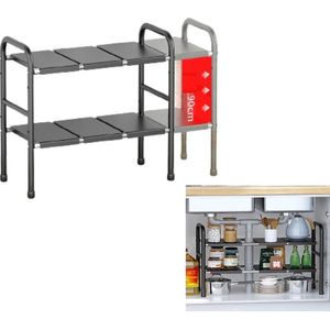 Opslag onder gootsteen (2-laags) - organisatoren- Keukenrek - keukenkast organizer -kruidenrek -Opbergruimte onder gootsteen -onderkastrek -spoelkastrek - onder gootsteen, rek voor keuken en badkamer, met 6 panelen -uitbreidbaar - zwart