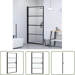 The Living Store Douchedeur halfmat 100x178 cm gehard glas zwart - Industrieel Design - Douchedeur - Glazen Douchedeur - Zwarte Douchedeur - ESG-glas