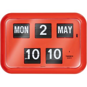 Twemco QD-35 - Flipklok - Rood - Flip Klok - Engelse Datum - 12-uurs tijdsaanduiding (AM/ PM) - Retro Klok - Wandklok - Tafelklok - Datumklok - Klok Met Datum - Klok Met Dag - Kalenderklok - Digitale Tijdsaanduiding - Wandklok Woonkamer