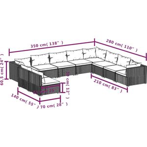 VidaXL 10-delige Loungeset met Kussens - Poly Rattan Bruin