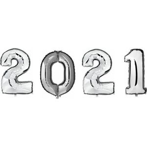 2021 folie ballonnen - zilver - 100 cm - Oud en nieuw versiering / Nieuwjaar