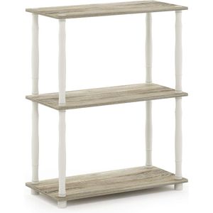Compacte multifunctionele plank met 3 niveaus en klassieke buis, hout, Sonoma eiken/wit, 29,46 x 59,94 x 75,18 cm