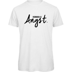 T-shirt Wit XXL - Remmen is angst - zwart - soBAD. | Foute apres ski outfit | kleding | verkleedkleren | wintersport t-shirt | wintersport dames en heren