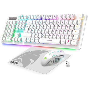 RF800 draadloos oplaadbaar gaming toetsenbord en muis set - 24G RGB - Ergonomische muis 4800 DPI met muismat - PC PS4 PS5 Xbox One/Serie Mac