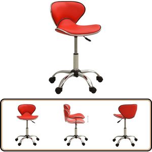 vidaXL Salonkruk - Kunstleer - Rood - Verstelbaar Salontafel - Bureaustoel - Kantoorstoelen - Ergonomische Stoel - Kunstlederen Stoel