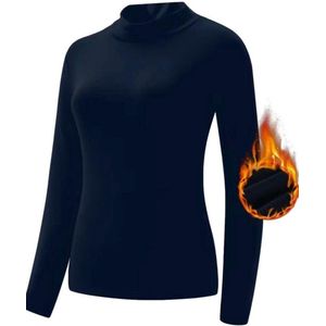 Thermoshirt lange mouw- Dames effen kleur thermishe sporttop- Hoge kraag warm en comfortabel winter kleding- Zwart- Maat M