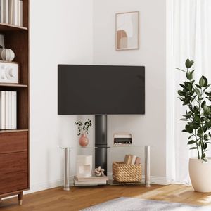 vidaXL Tv-standaard hoek 2-laags - 32-70 inch - Zwart Tv Stand Zwart - Tv Kast Hoek - Media Meubilair - Tv Stelling - Opbergkast Tv