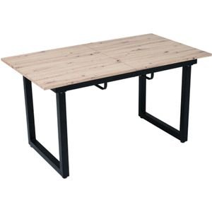 Uitschuifbare eettafel, L140/180*B80*H75, industriële stijl, rechthoekig, salontafel, gemaakt van ijzer, ruimtebesparend, MDF, eikenlook + zwart