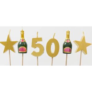 Smiling Faces - Taartkaarsjes - 50th Milestone - Sterren - Champagneflessen - 5 stuks