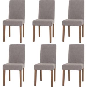 Set van 6 eetkamerstoelen Littau, keukenstoel met hoge rugleuning, stof/textiel chenille hout ~ lichtgrijs, naturelkleurige poten