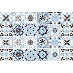 Set 24 Tegelstickers met Marokkaans Mozaïk Design - 15x15CM - Zelfklevende Tegels voor badkamer, keuken, meubels - Plaktegels Blauw/Bruin