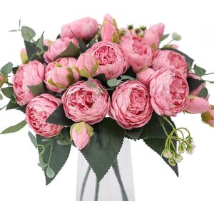 4 bundels kunstbloemen pioenzijde zijden pioenrozen boeketten nepbloemen boeketten bruiloft decoratie thuis tafel keuken kantoor tuin bruidsgroen (roze)