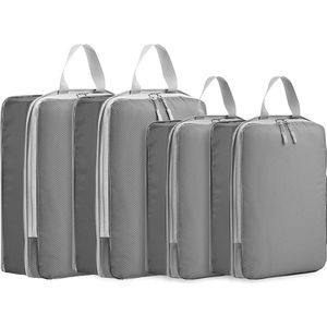 Compressie-inpakkubussen, 4 stuks, uitbreidbaar, kofferorganizer, kofferorganizer, pakkubussen voor rugzak, reistas essentials-grijs