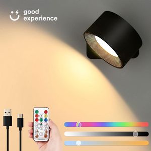 Wandlamp Oplaadbaar voor Binnen - RGB met Afstandsbediening - Draadloos - op Batterijen - Dimbaar - Wandlampen voor Woonkamer, Kinderkamer, Keuken - Nachtlampje - Zwart