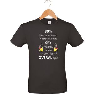mijncadeautje - T-shirt unisex - zwart - 80% van de vrouwen heeft te weinig sex... - maat L